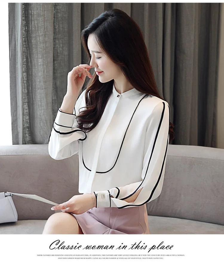 FGLAC женская шифоновая блузка рубашка модная Повседневная белая рубашка с длинным рукавом шифоновая блуза в полоску женские топы