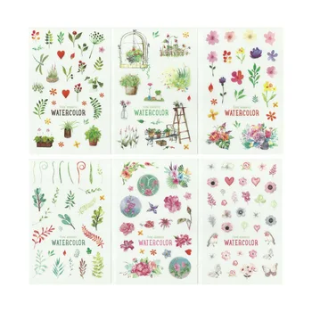

6pcs Floral Elements Stickers Set Watercolor Garden Plant Flower Sticker DIY INS Style Decoration Diary Frame Gift Zakka A6410