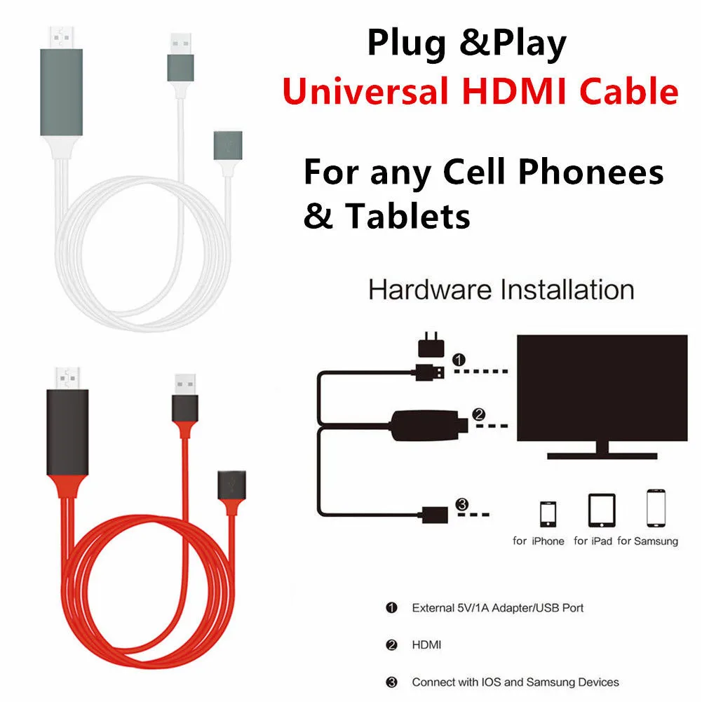 Аксессуары Plug And Play высокоскоростной av-адаптер HD HDMI кабель Smart Wire 1080P планшеты телефон к ТВ линии для IPhone 6 7 8 X