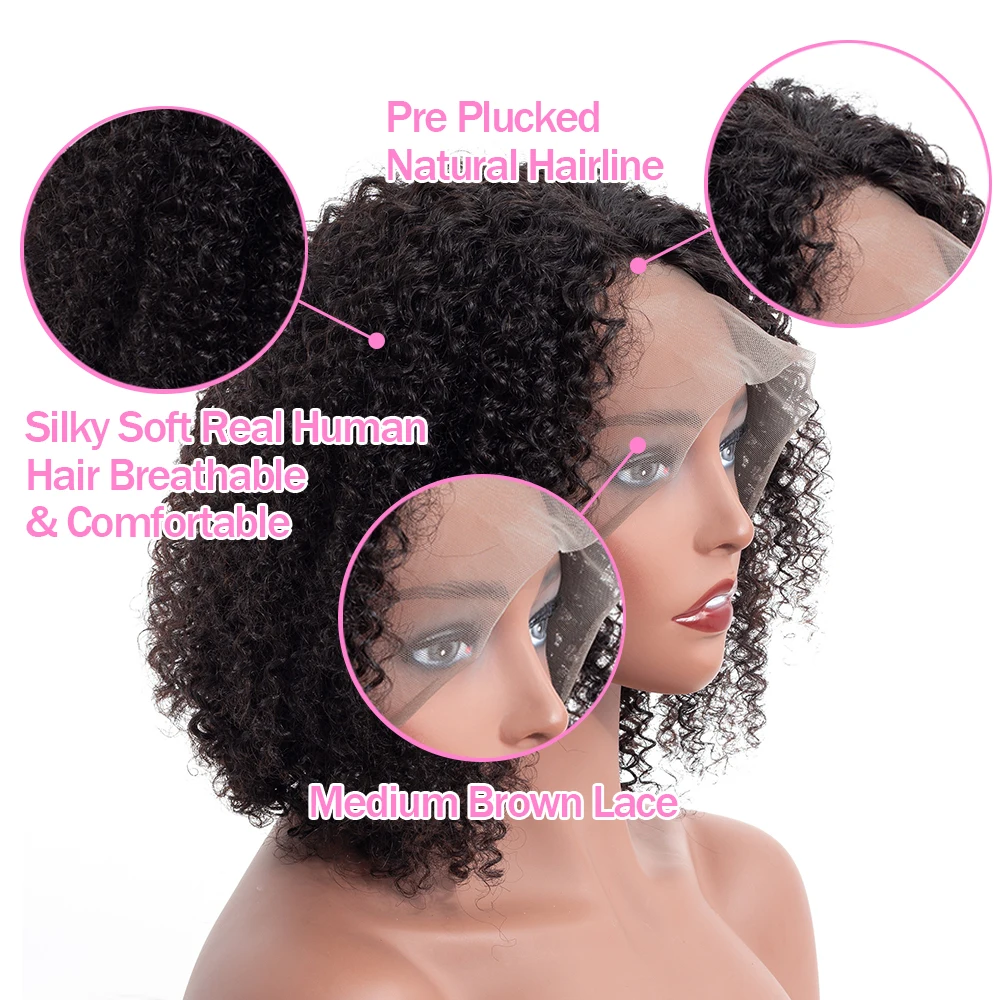  VSHOW 13x4 Mongolian Kinky Curly Bob Wigs Remy Hair 130%-180% Short Bob Lace Front Human Hair Wigs 