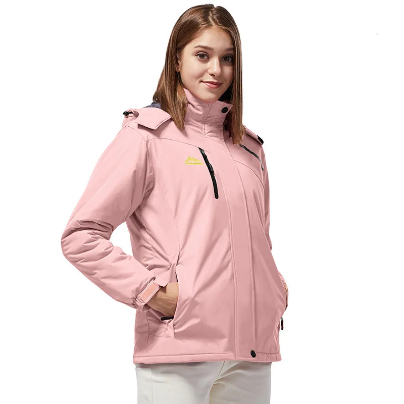 Pink women Уличная утолщенная парная водонепроницаемая одежда для зарядки из полиэстера и бархата, теплое ветрозащитное пальто для походов, кемпинга, альпинизма для мужчин и женщин - Цвет: Pink women
