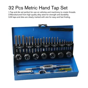 

32 Pcs Metric Hand Tap Set Screw Thread Plugs Straight Taper Reamer Tools Adjustable Taps Dies Wrench For Car Repairing Tool