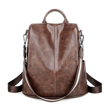 

Women Backpack Soft Leather British Schoolbag Vintage Ladies Shoulder Strap Knapsack Multifunction Travel Zipper Female Bags