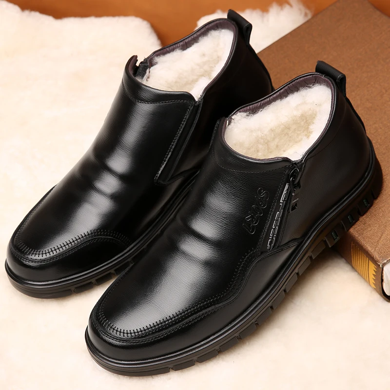 Зимние мужские белые ботинки из натуральной кожи на овечьем меху; британский стиль; Теплая Повседневная обувь с высоким берцем из хлопка; обувь на молнии сбоку