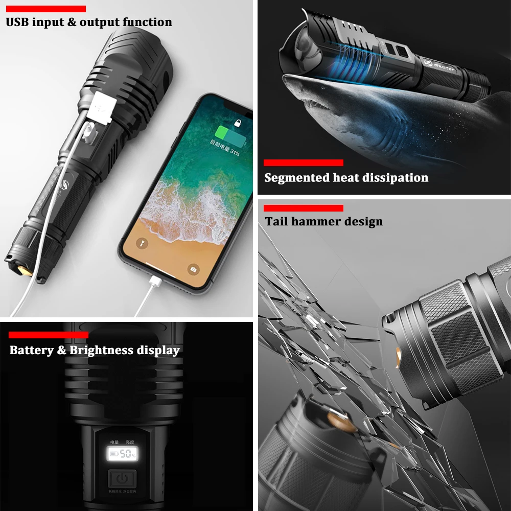 XHP90 led flashlight Powerful xhp70.2 most powerful flashlight 26650 usb torch xhp70 xhp50 lantern 18650 hunting lamp hand light