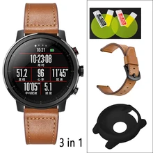 22 мм ремешок из натуральной кожи для Xiaomi Huami Amazfit Stratos 2 Pace ремешок силиконовый чехол+ Мягкий ТПУ протектор