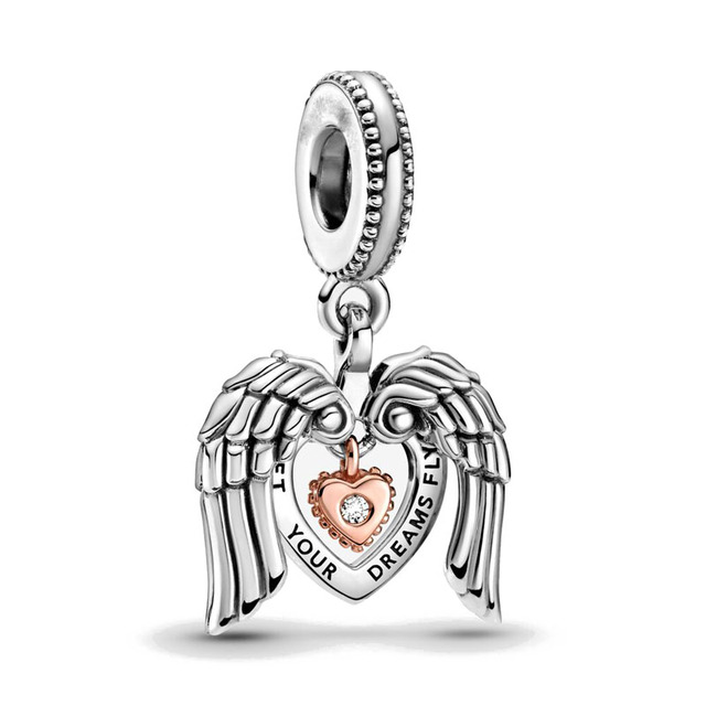 925 Sterling Silver Beads HEART & MUM Two-tone Family Tree  DANGLE Charm Fit Original Pandora Bracelet DIY Jewelry