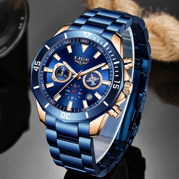 

LIGE 2020 New Fashion Blue Mens Watches Top Brand Luxury Clock Sports Chronograph Waterproof Quartz Watch Men Relogio Masculino