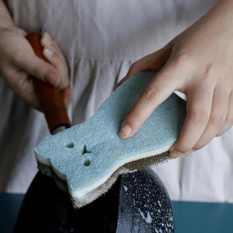 

Dish Washer Thick Cat Spong Wash Plate Pot Scratching Rub Honeycomb Sponge Faux Luffa Cleaning Sponge Three Layer Kitchen Tools