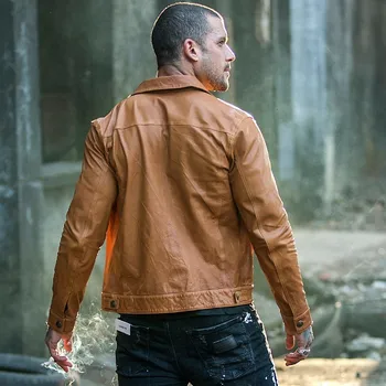 

Vintage Brand Real Leather Jacket Men Autumn Sheepskin Motorcycle Biker Jacket Long Sleeve Slim Casual Outerwear Plus Size 4XL