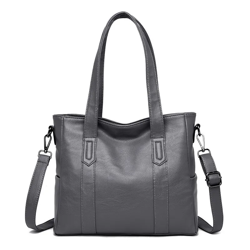 Роскошный мягкий кожаный сумки высокого качества сумки через плечо для женщин Повседневная женская большая вместительность вместительная сумка для покупок сумки - Color: Gray