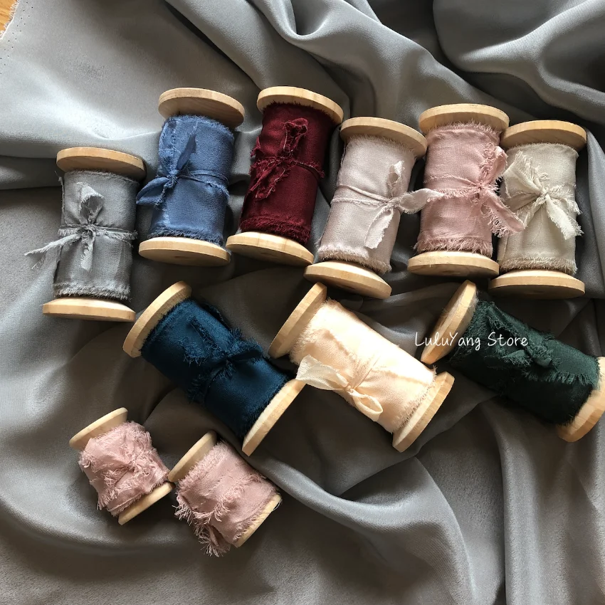 25 50mm Pure Silk Frayed Ribbon Handmade For Wedding Bridal Bouquets ...