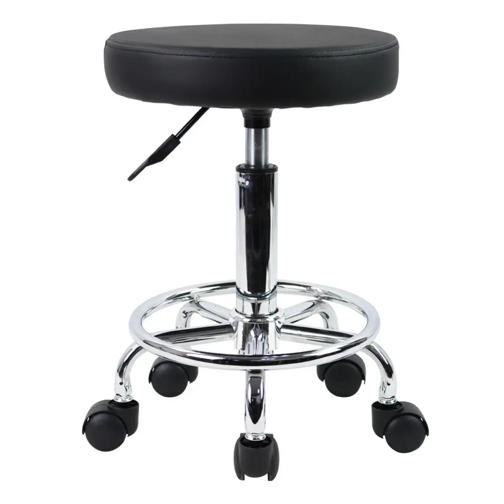 

KKTONER PU Leather Round Rolling Stool with Foot Rest Swivel Height Adjustment Tattoo Work Massage Task Chair Small (Black)