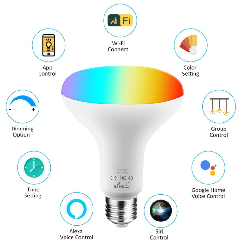 Прямая поставка умная wi-fi-лампочка E27 E26 B22 RGB Волшебная осветительная лампа Пробуждение лампы совместимы с Alexa и Google Assistant