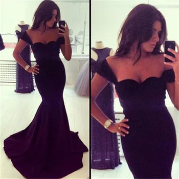 

Long Sweetheart cap sleeve Black Mermaid Formal prom gown 2020 robe de mariee Hot Sale Vestido De Festa Renda Bridesmaid Dresses