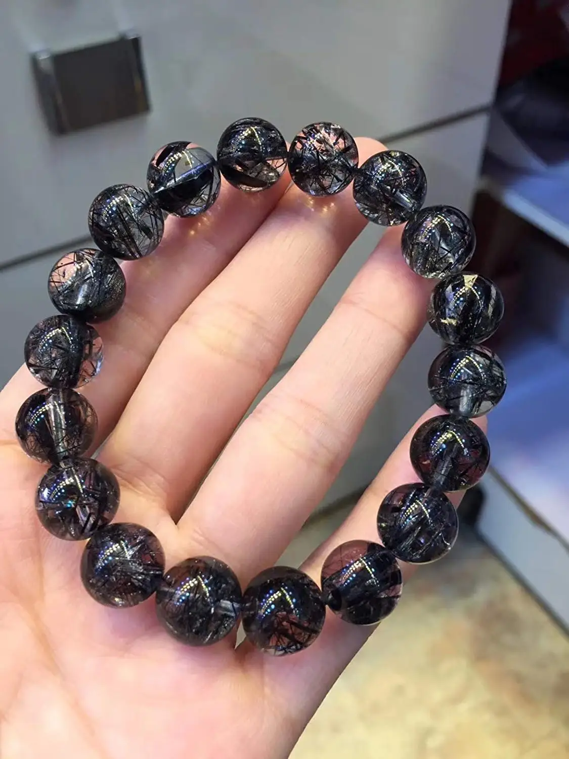 11.5mm Genuine Natural Black Rutilated Quartz Bracelet From Brazil Round Beads For Women Men Gift Crsytal Bracelet Jewelry AAAAA