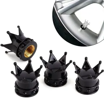 

4 crown tire air valve caps black bicycle motorcycle car wheel