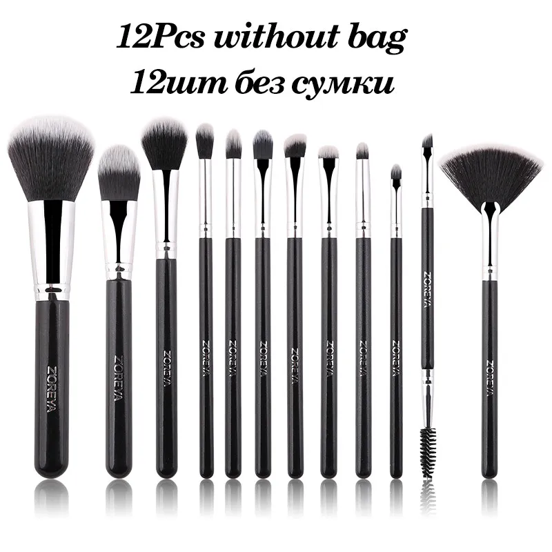 12Pcs withoutbag ZOREYA набор кистей для макияжа 12 шт. Пудра основа для ресниц маленький веер тени для век подводка для глаз Кисть для макияжа Черный инструмент для красоты на каждый день - Handle Color: 12Pcs withoutbag