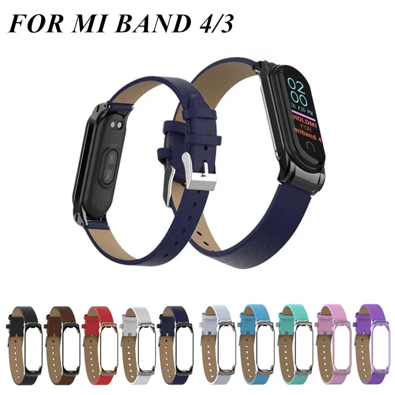 Ремешок из нержавеющей стали mi Band 4 3 металлический ремешок для Xiaomi mi Band 4 3 цветной кожаный браслет mi Band 4 3 сменные браслеты