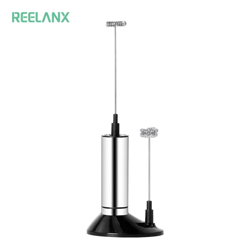 REELANX Electric Milk Frother 2 Whisk Hand Milk Foamer Kitchen Mixer for Cappuccino Coffee Egg Beater Drinks Blender with Stand