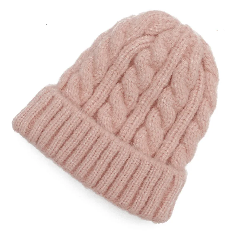 Pink Кашемировые вязаные шапочки толстый слой кашемир Skullies женская шапка вязаные теплые шапки унисекс теплая шапочка-бини - Цвет: Pink