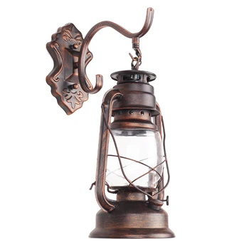 

American Antique Vintage Kerosene Lamp Glass Lampshade Industrial LED Wall Hanging Light for Corridor Bedside Living Room Decor