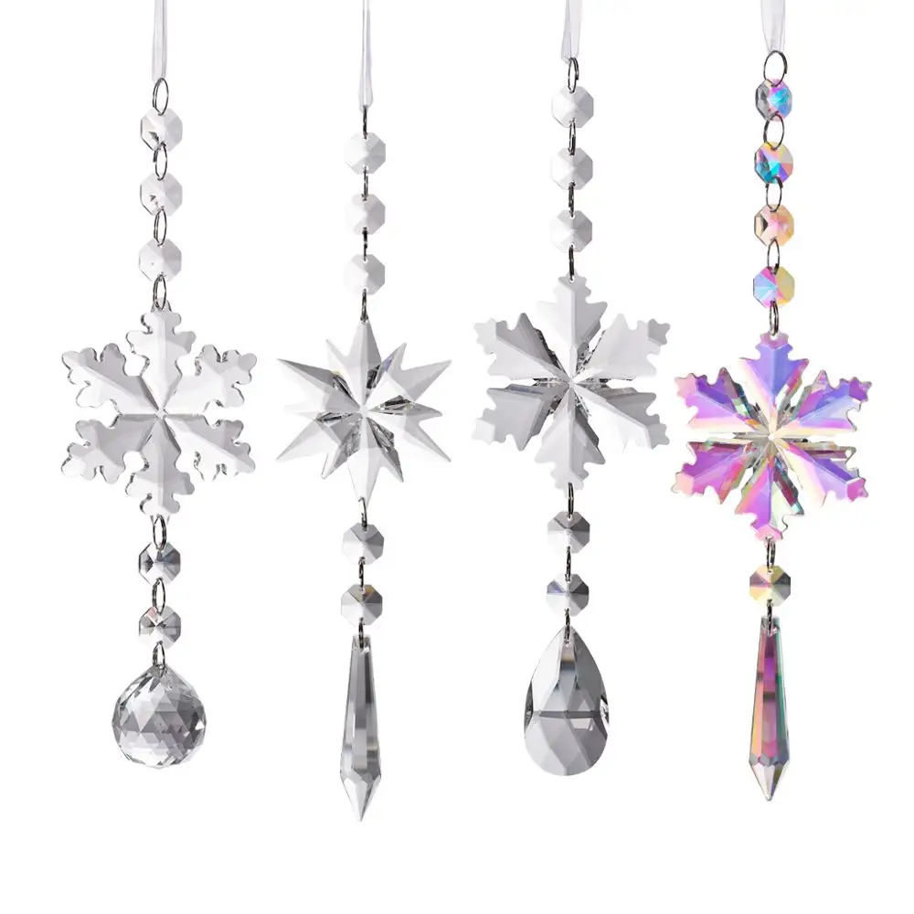 

Glass Snowflake Suncatcher Handmade Rainbow Window Hanging Home Decoration Accessories Best Gift For Friend