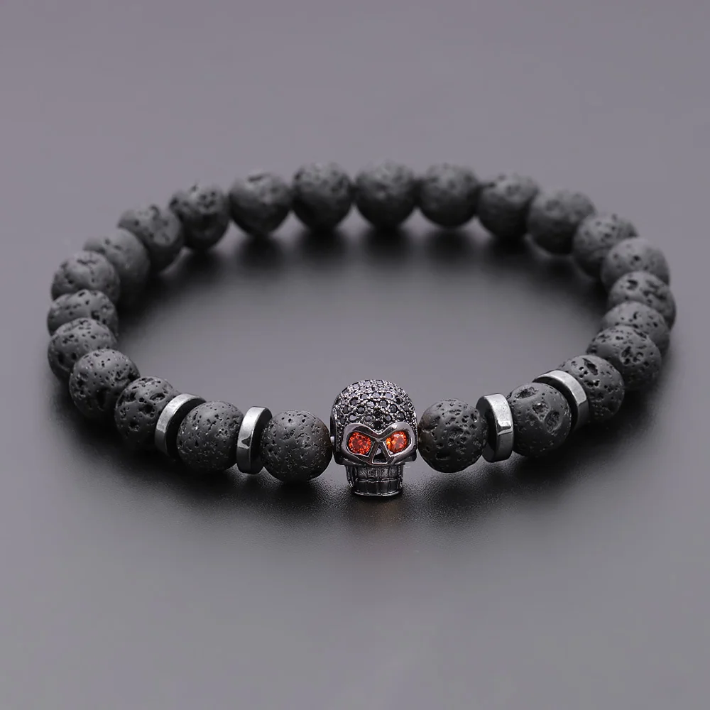 Black Eye Skull Hematite Bead Bracelet Men Classic Handmade 8mm Lava Stone Charm Bracelet For Men Jewelry Gift bracelet jewelry