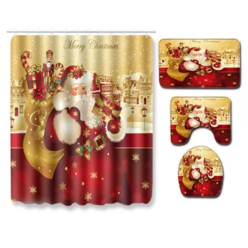 

Drop Shipping Christmas Shower Curtain Bathroom Polyester Fabric Home Decor Curtain Non-slip Bath Mats Toilet Cover Pad Kitchen