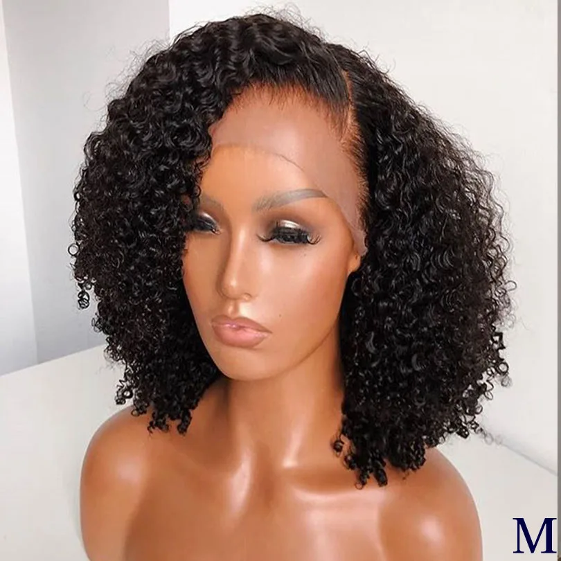 PAFF 13*4 Kinky Curly Wig Brazilian Short Human Hair Wigs For Women 180% Natural Color With Baby FreeShip | Шиньоны и парики