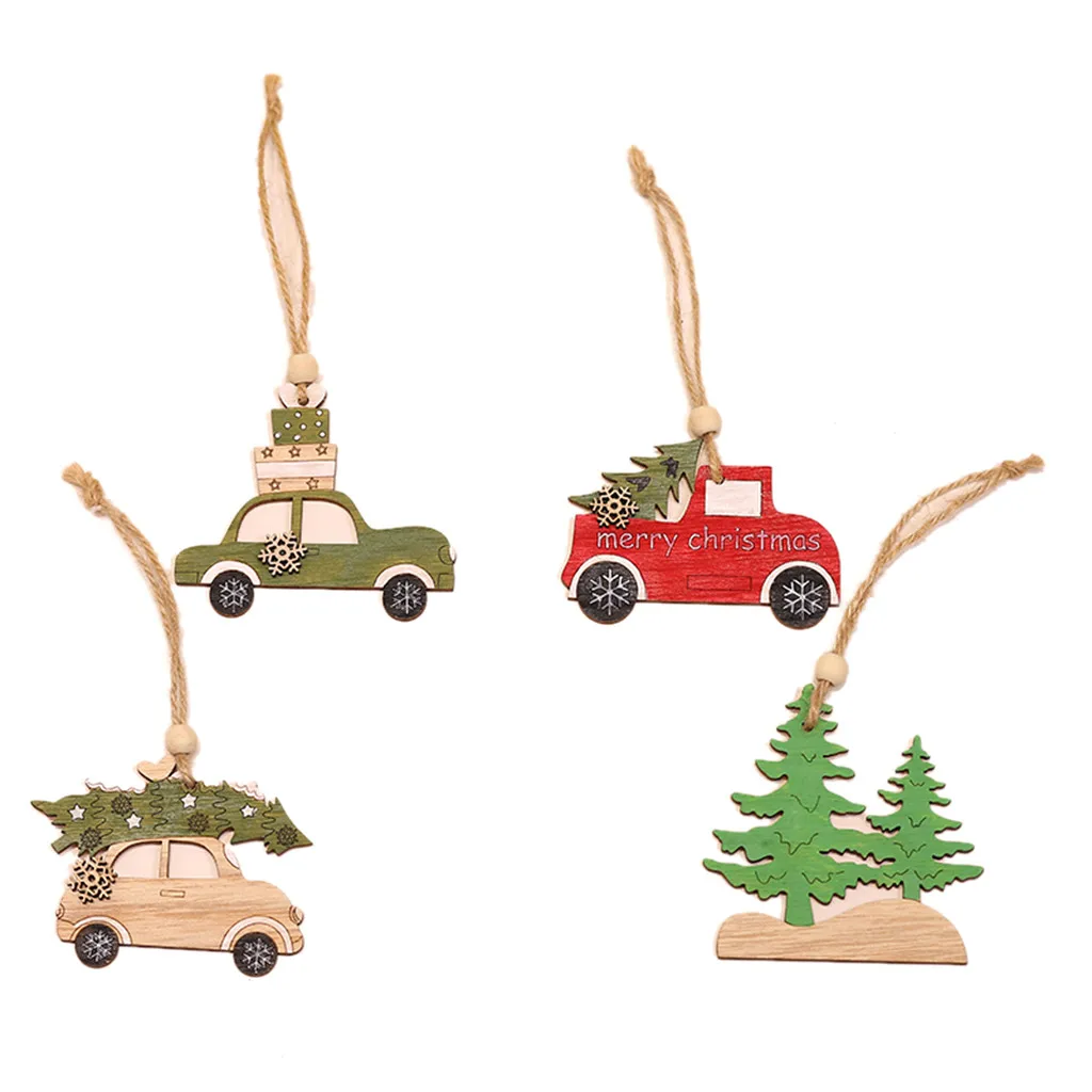 Christmas Decorating 1PC Wooden Hanging Christmas Tree Cabin Elk Car Ornament Xmas Party Home Decor navidad kerst natal#30