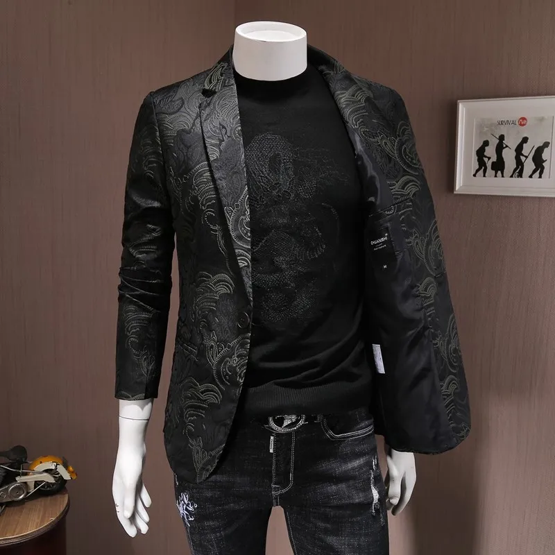 New Fashion Slim Fit Business Man Embroidery Blazer Jacket Party Suit Coat One Button Lapel Collar Office Casual Blazer Big Size