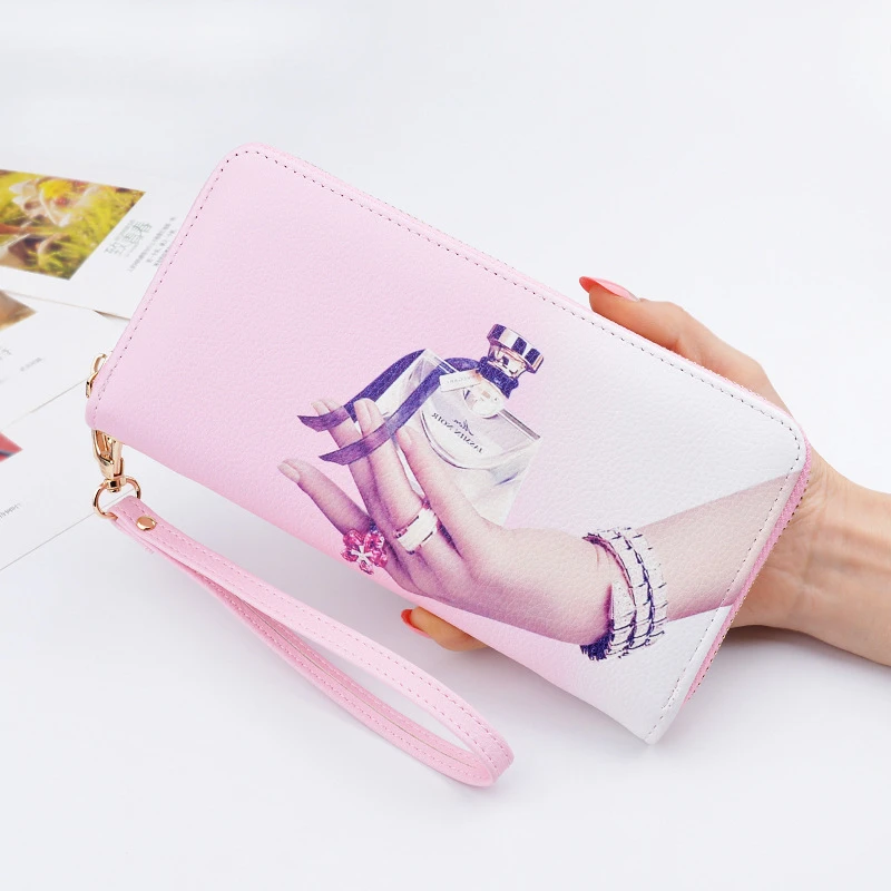 Женский кошелек, черный/синий/фиолетовый/розовый длинный кошелек из искусственной кожи, Женский держатель для карт на молнии, женский кошелек, клатч, сумка для мобильного телефона - Цвет: Розовый