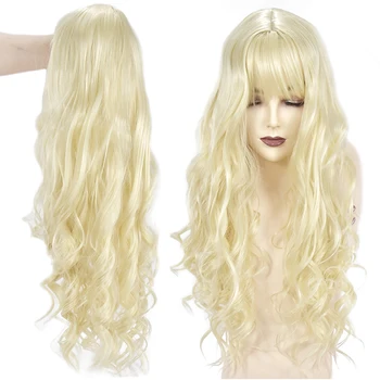 

26inch Long Wavy Womens Wig with Bangs Hair Synthetic Wigs Blonde Wigs Heat Resistant for Women