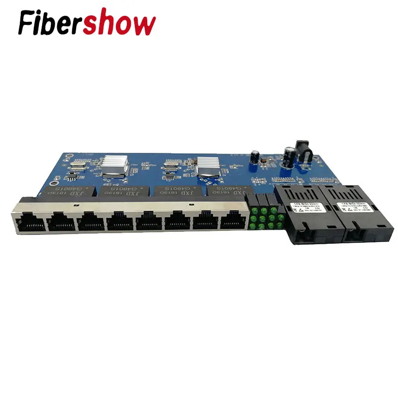 Baratos Convertidor de medios ópticos de fibra de interruptor Gigabit Ethernet PCBA 8 RJ45 UTP y 2 puertos de fibra SC 10 100 1000 M placa PCB