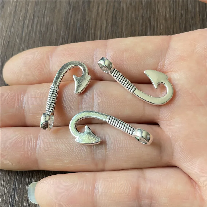 90pcs 13*30mm metal zinc alloy two-color anchor hook pendant DIY making bracelet leather rope buckle wholesale