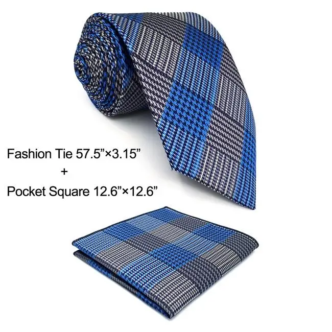Classic Size Tie Set F23 синий серый мужской галстук Карманный квадратный набор бизнес классический X-long Шелковый тонкий 6 см Свадебный - Цвет: Classic Size Tie Set