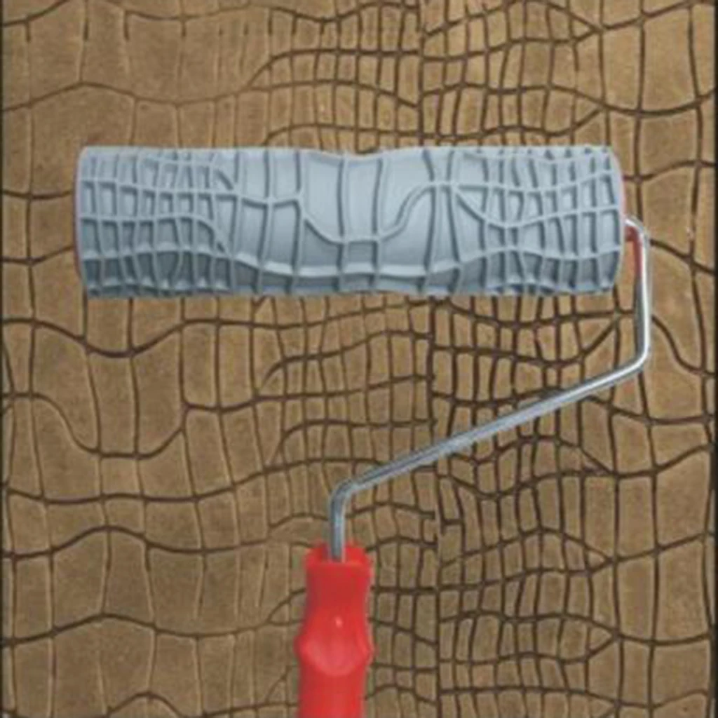 Rubber Paint Roller with Handle Wood Pattern Graining Knurling Wall Rolling Tool