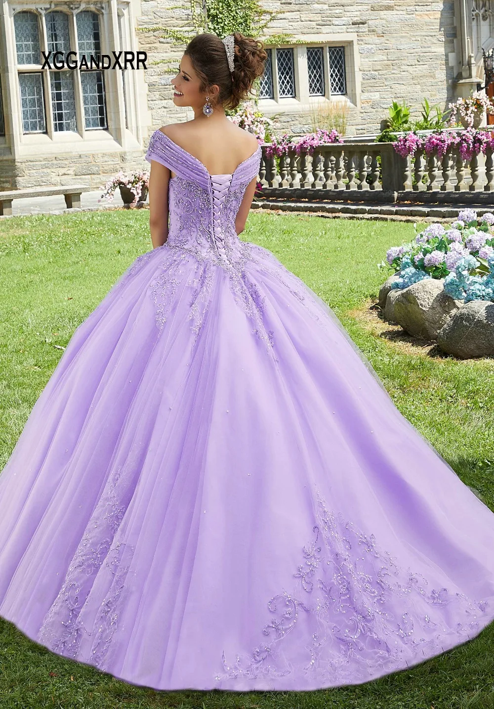 Объемные из тюля Quinceanera бальное великолепные драпированное платье с открытыми плечами V образным вырезом Украшенные стразами из бисера Длинные торжественные вечерние платья
