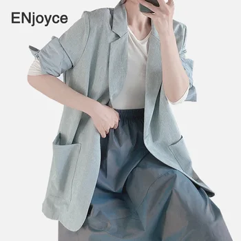 

2020 Light Blue Blazer Coat for Women Summer Autumn Blazers Feminino Jackets Ladies Casual Suit Jacket marynarka damska
