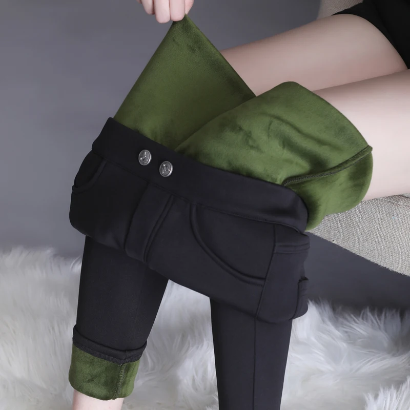 

Black Winter Leggings for Women Pencil Pants Shea Butter Skin Moisturizing Lamb Cashmere Warm Women Trousers 5XL