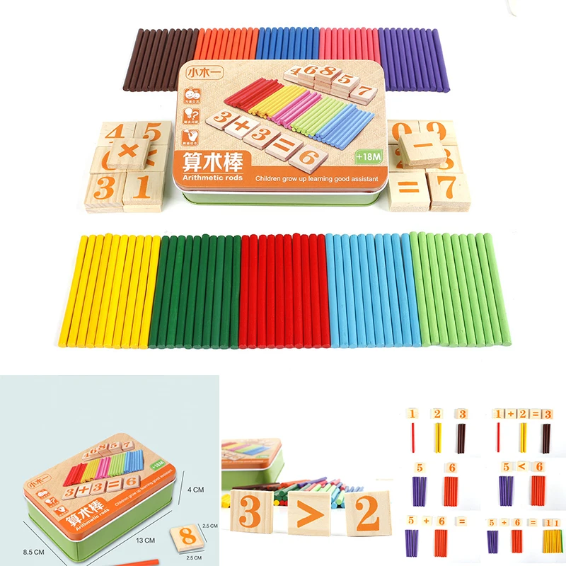 

Counting Wooden Blocks Arithmetic Rod Counting Rod Tin Box Teaching Aids Montessori Kids Learning DIY Interesting Toy Math