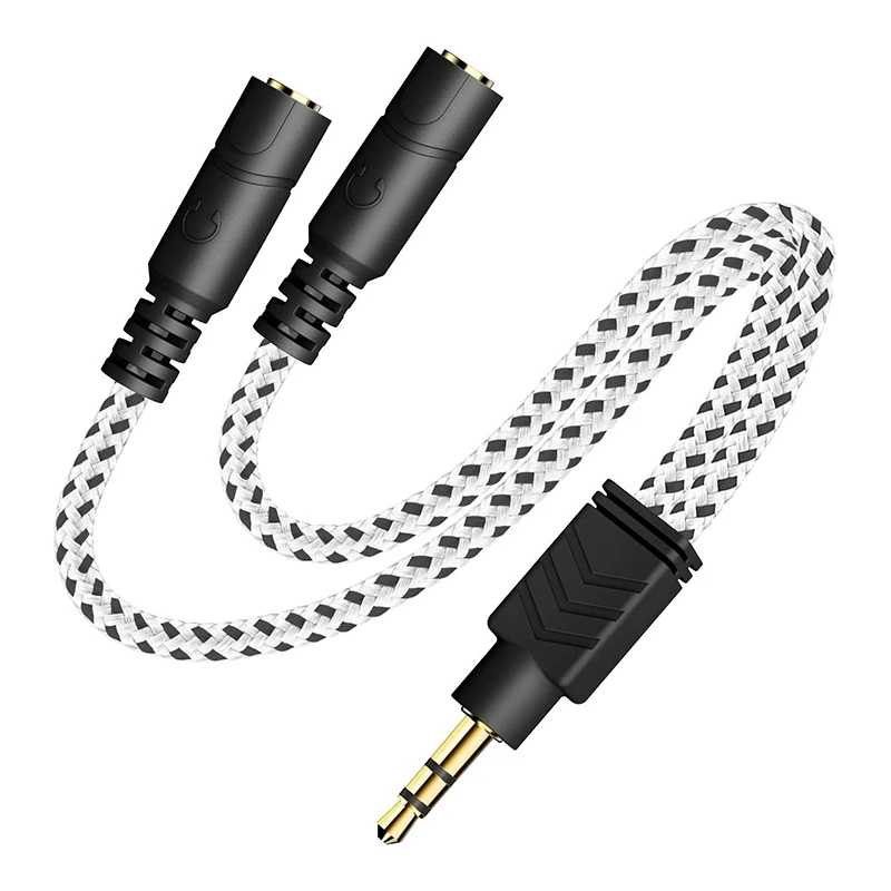Headphone Splitter Knitted 3.5mm Audio TRS 3-Pole Cable for Headphones Earphones Speakers -(Zebra White) | Электроника