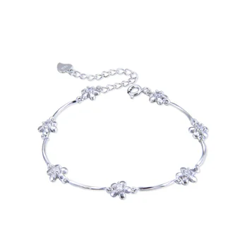 

15cm Wholesale Luxury Bracelet S925 Sterling Silver Zircon Creative Sweet Flower Bracelet Korean Fashion Summer Jewelry Female