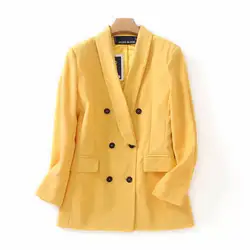 OMIKRON женский винтажный желтый Блейзер женская элегантная куртка с длинными рукавами женский пиджак в офисном стиле официальные костюмы