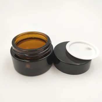 

4pcs 20g Amber Glass Cosmetic Jar Pots Portable Travel Eyeshadow Face Cream Lotion Cosmetic Container Refillable Glass Bottles