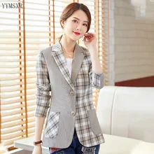 Women's professional suit feminine 2020 Korean version of the new slim-fit check stitching women blazer High quality jacket coat