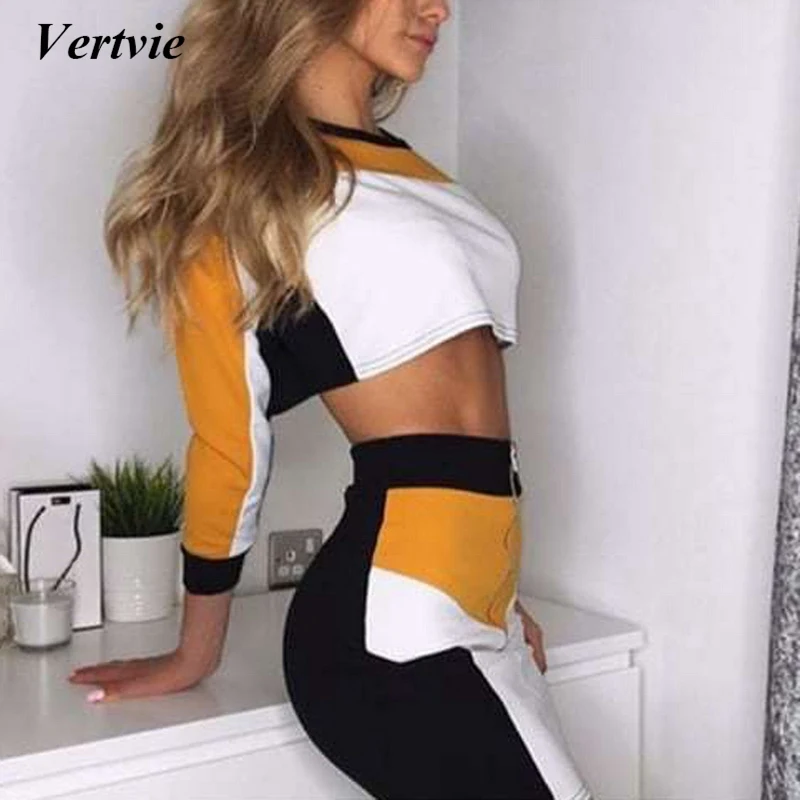 SFIT женский спортивный костюм из кусков, спортивный комплект с круглым вырезом, рубашки с длинным рукавом+ платье с высокой талией, Женский костюм для бега