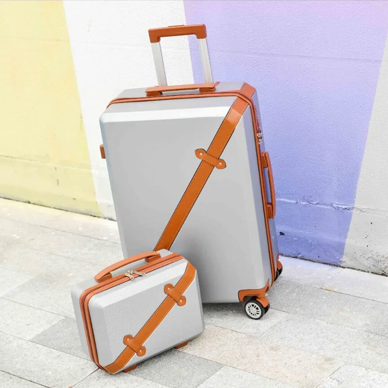 20 "22" 24 "26" Cabin Suitcase Set Scooter ABS Retro Travel Rolling With Wheels Luggage Large Trolley Case Women Hand Makeup Box