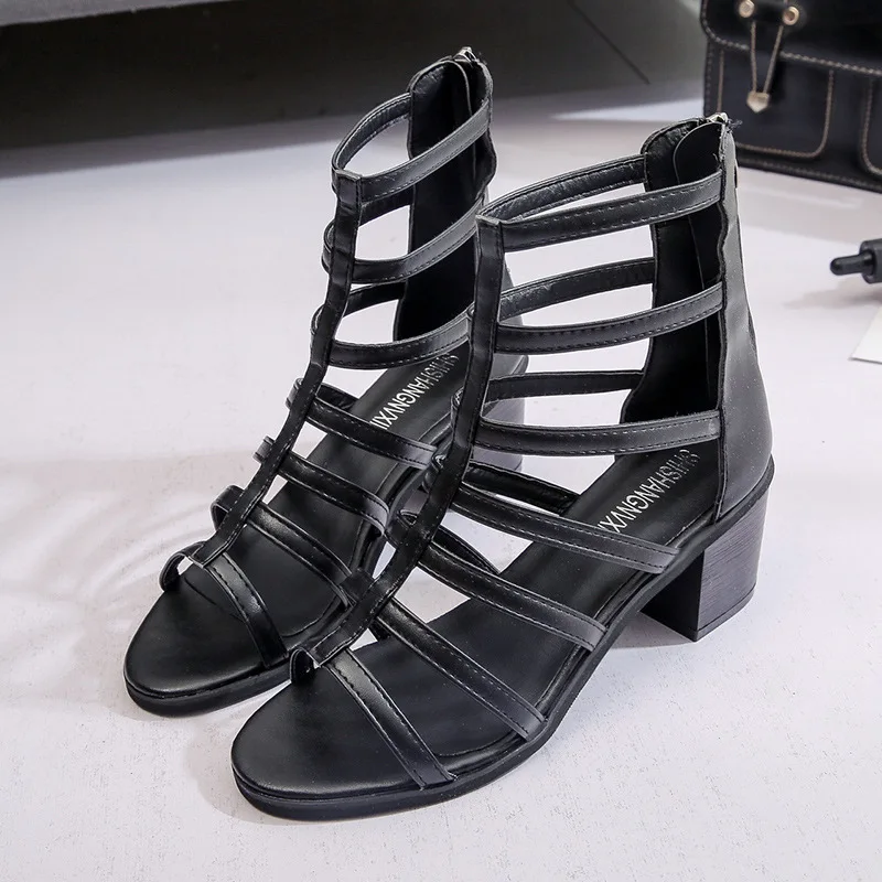 

AliExpress 2018 Summer New Style Chunky-Heel Sandals Sexy Peep-Toe Bandage Cloth Rome Boots